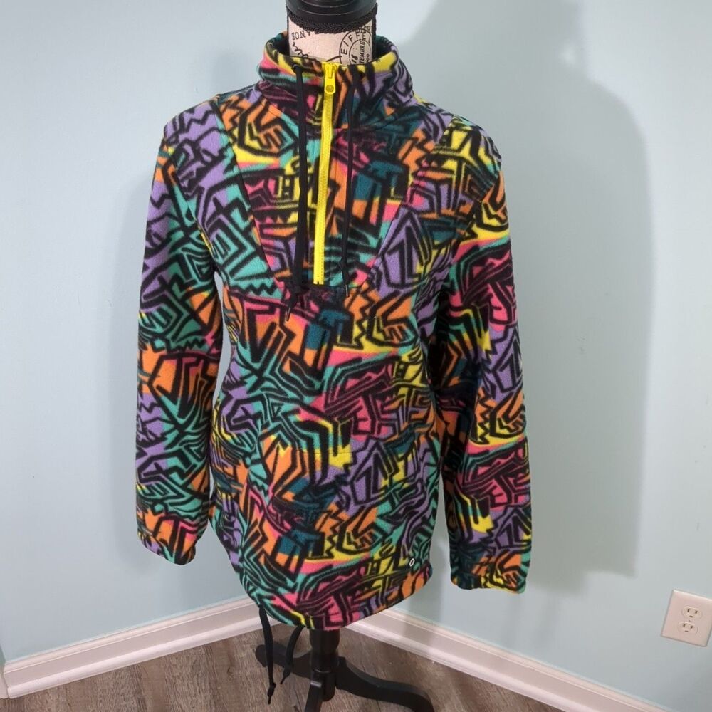 Empyre Fleece Pullover Mens small 1/4 Zip Retro Neon Skater Y2K Graffiti Jacket